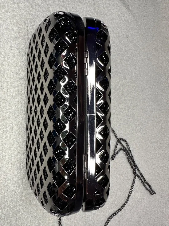Black Rhinestone and Gunmetal hard clutch - Picture 6 of 8